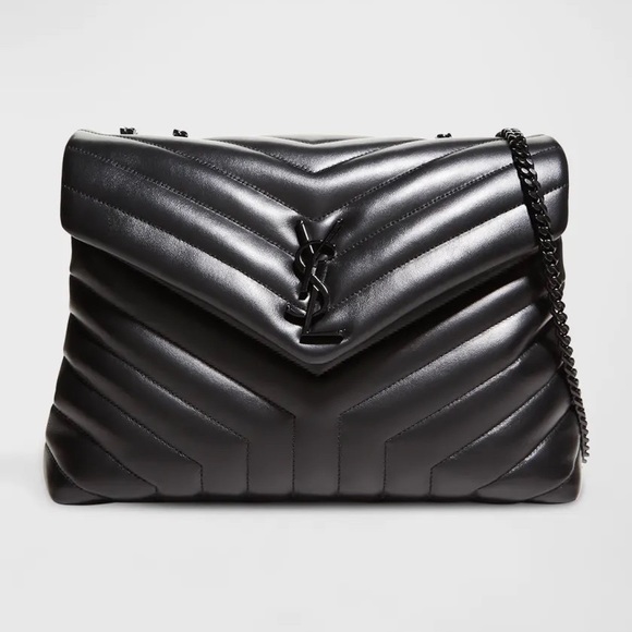 Yves Saint Laurent Handbags - Saint Laurent Loulou Medium YSL Matelassé Calfskin Leather Chain Bag Black 🖤